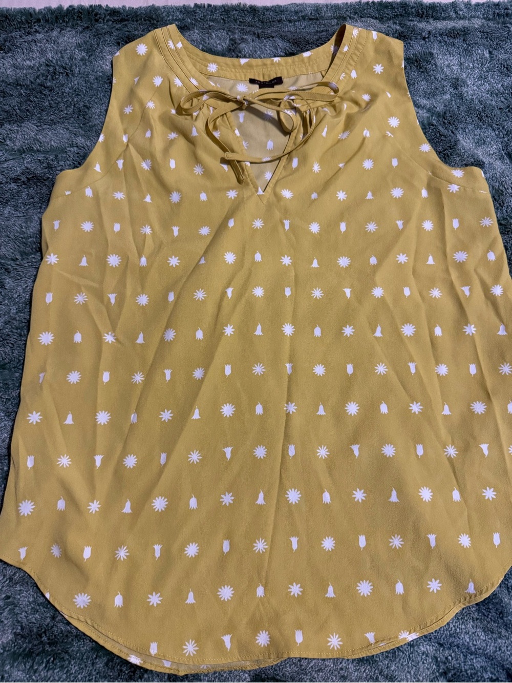 Ann Taylor Sleeveless Tie-Neck Floral Dot Top - Mustard